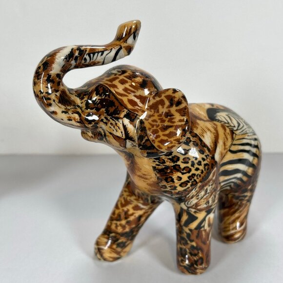 La Vie Glazed Patchwork Elephant Safari Print Figurines Set - Picture 4 of 9